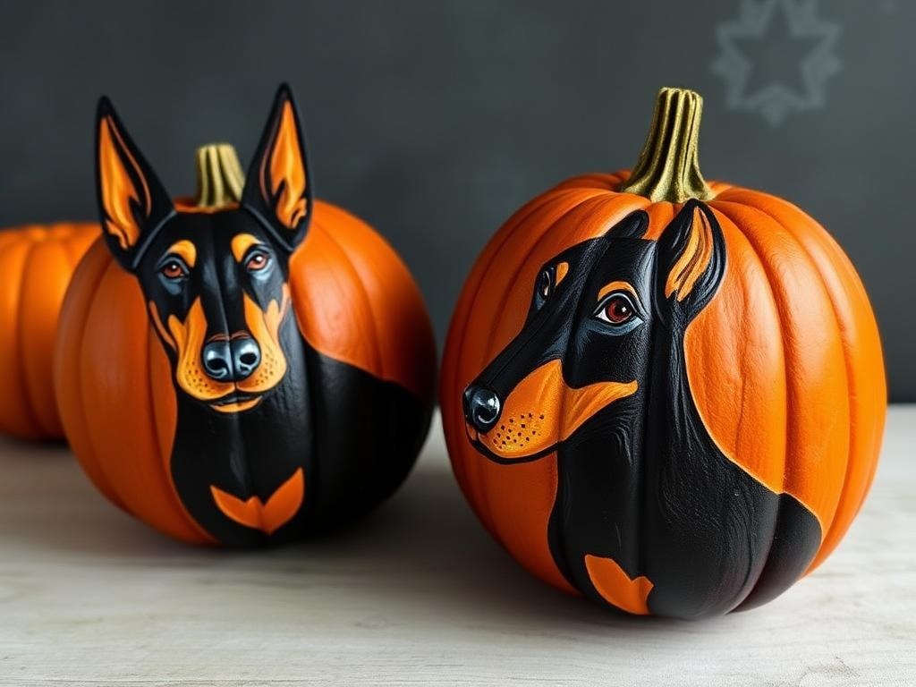 Pumpkin Painting Ideas with Doberman Designs for Halloween and Fall